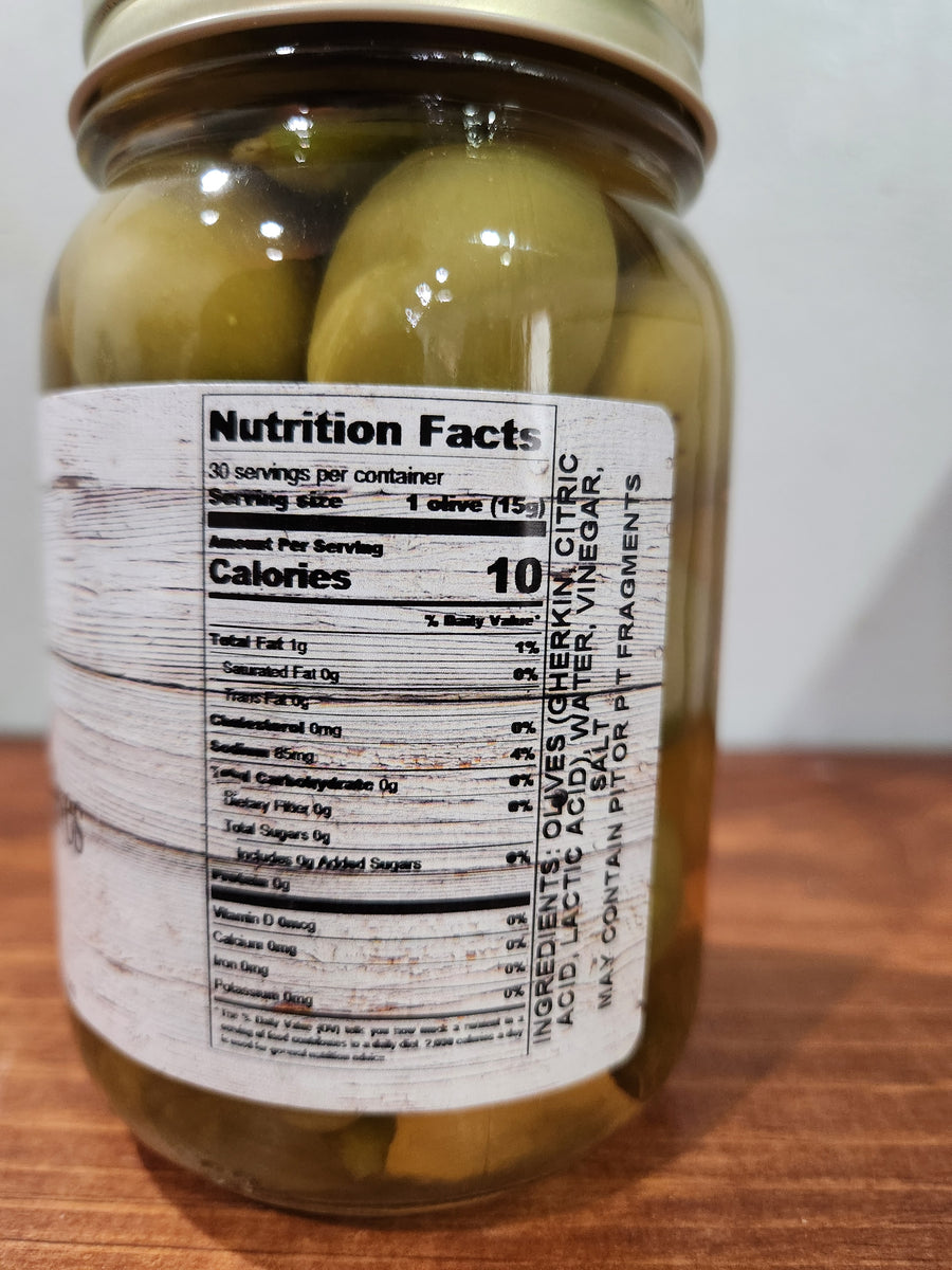 Stuffed Olives Gherkin 16 oz Corey's Pickles