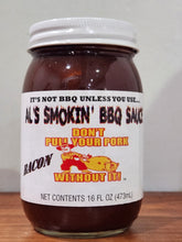 Load image into Gallery viewer, Al&#39;s Smokin BBQ Sauce Bacon 16 oz